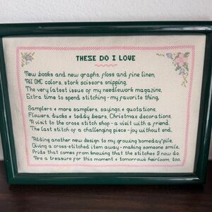 Framed Cross Stitch-“Things I Do Love” - Cross Stitch Enthusiasts